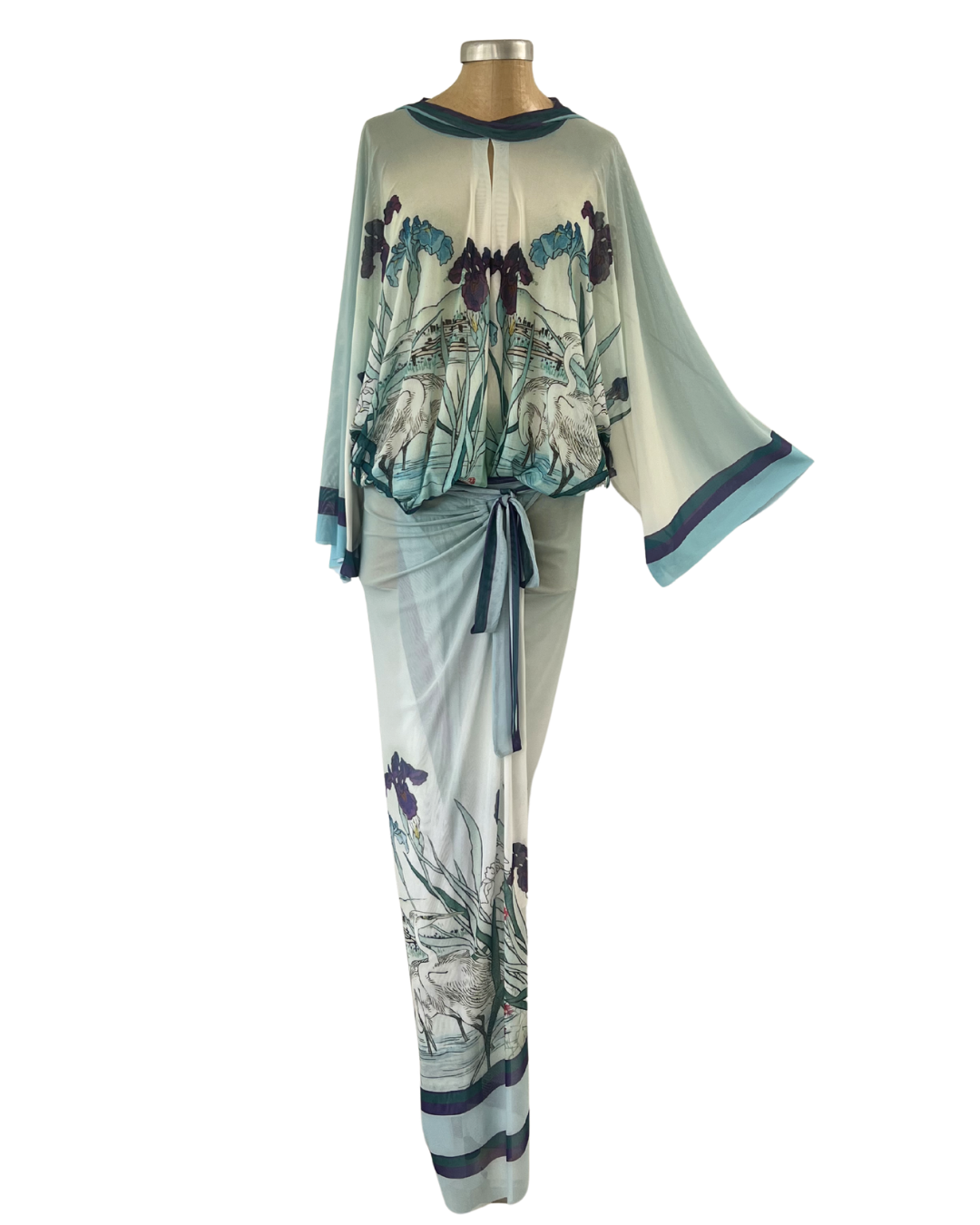 Mesh Wrap Maxi Skirt Iris with Heron