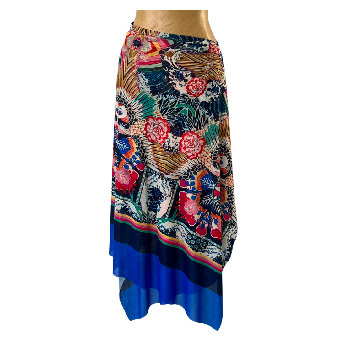 Mesh Wrap Skirt Crane Waves