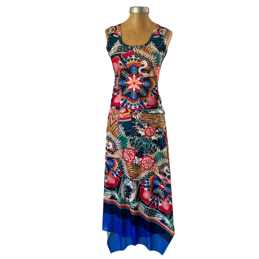 Mesh Wrap Skirt Crane Waves