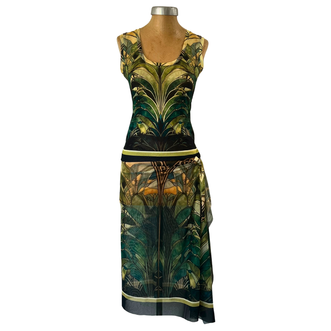 Mesh Wrap Skirt Midi Palms in Window