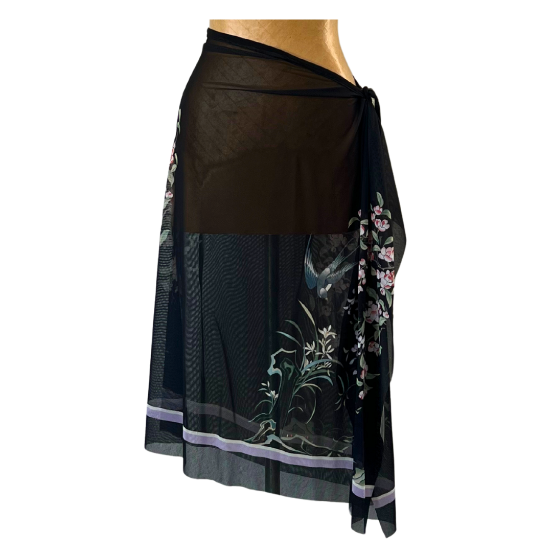 Mesh Wrap Skirt Midi Swallow and Wisteria