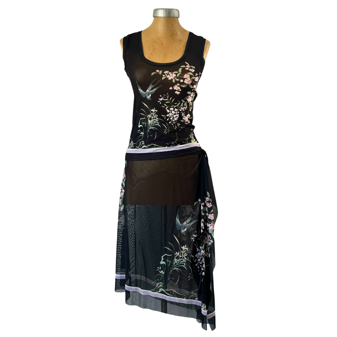 Mesh Wrap Skirt Midi Swallow and Wisteria