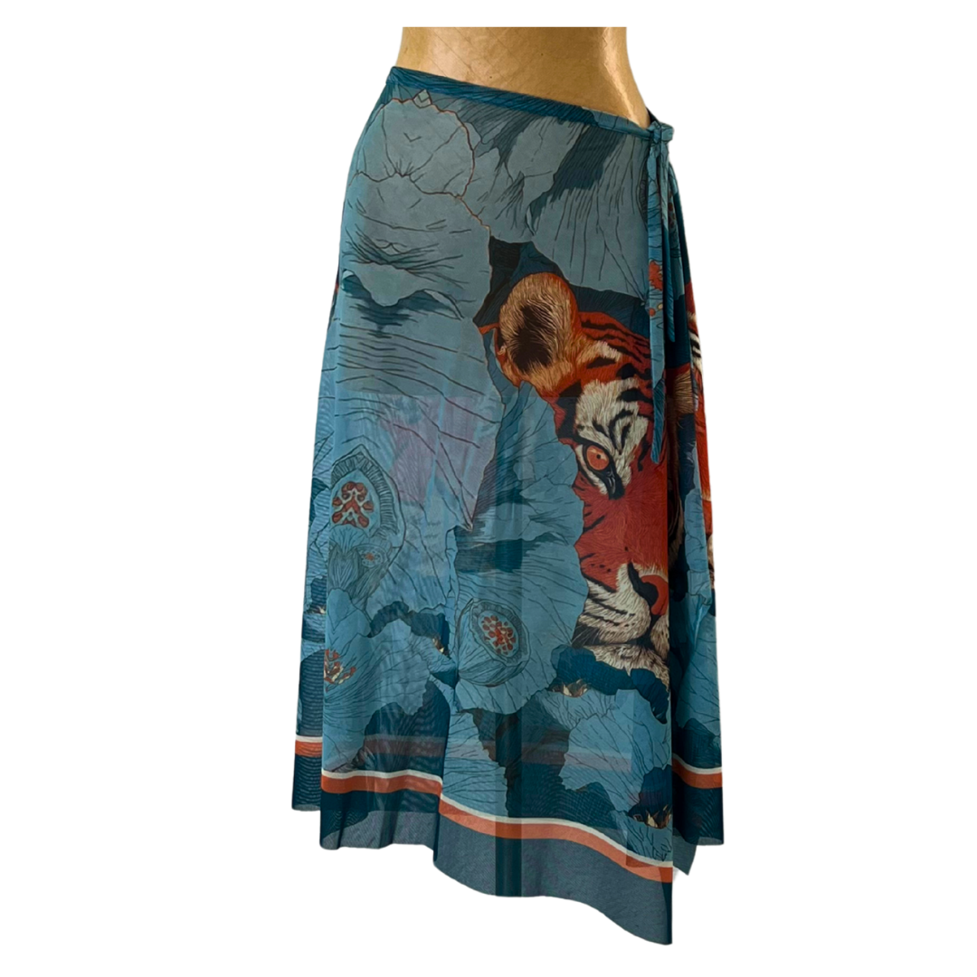 Mesh Wrap Skirt Midi Tiger Lotus