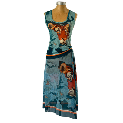 Mesh Wrap Skirt Midi Tiger Lotus