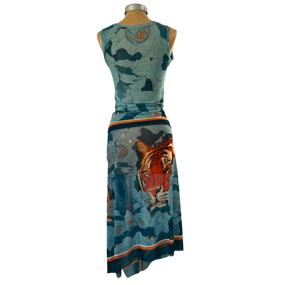 Mesh Wrap Skirt Midi Tiger Lotus