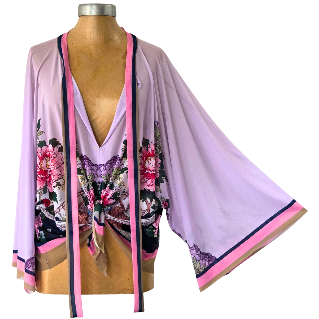 Mesh Closed Kimono Peony with Pheasant