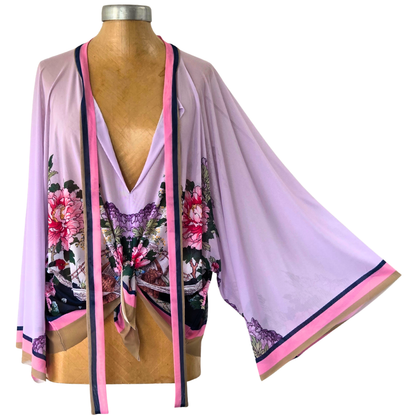 Mesh Closed Kimono Peony with Pheasant