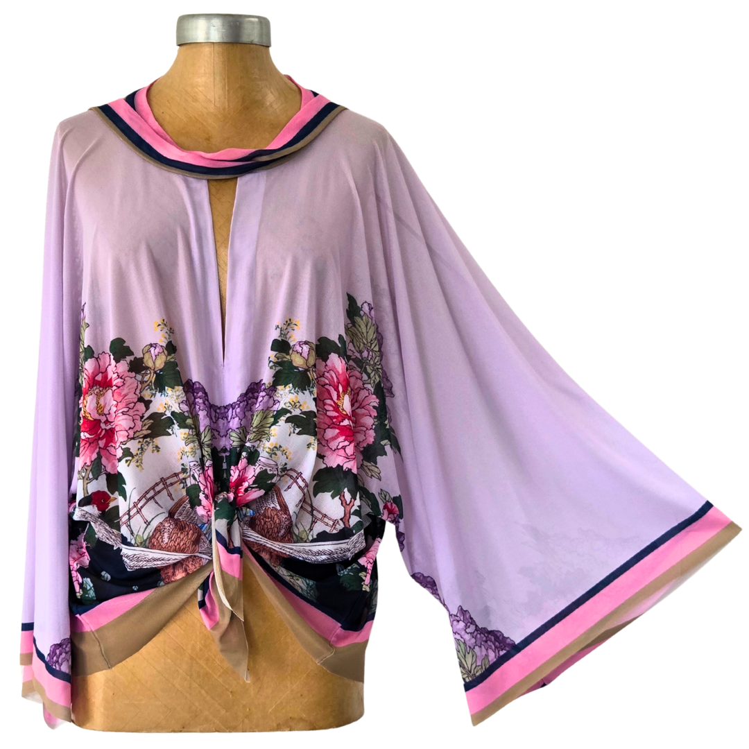 Mesh Closed Kimono Peony with Pheasant