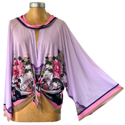 Mesh Closed Kimono Peony with Pheasant