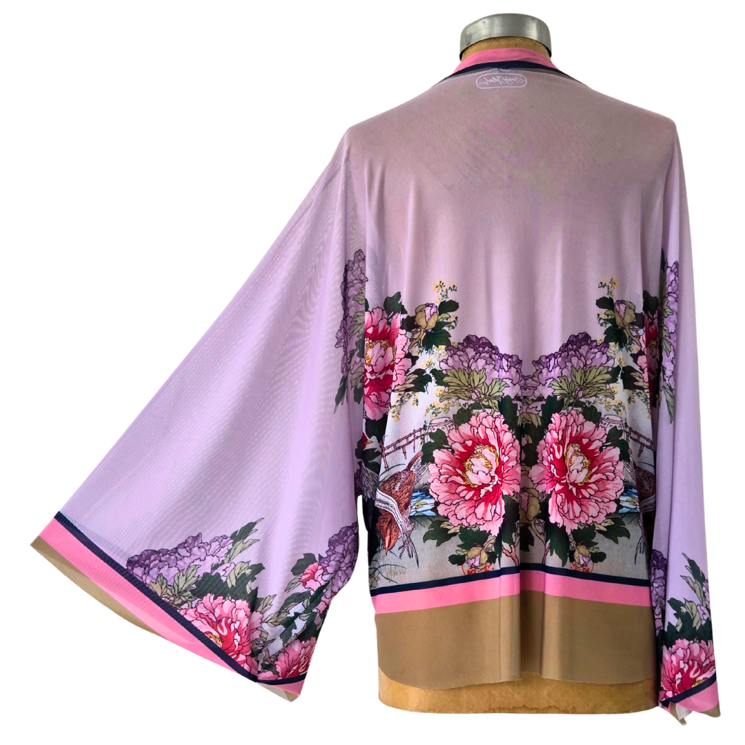 Mesh Closed Kimono Peony with Pheasant