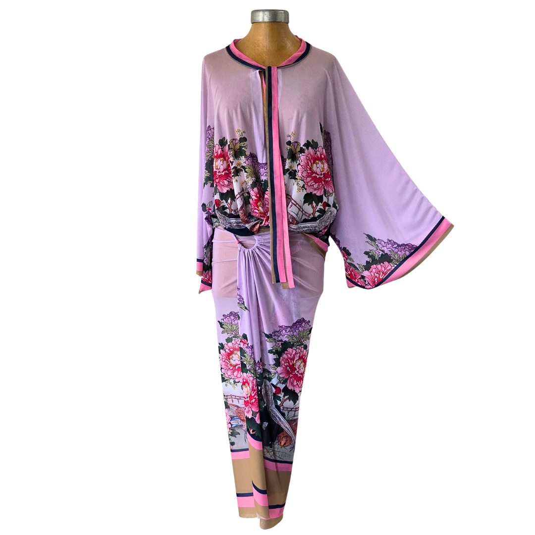 Mesh Closed Kimono Peony with Pheasant
