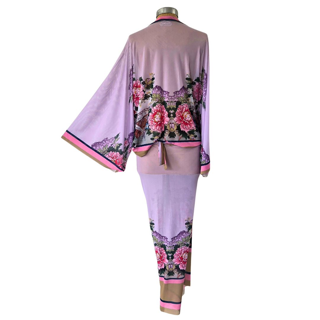 Mesh Closed Kimono Peony with Pheasant