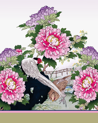 Mesh Closed Kimono Peony with Pheasant