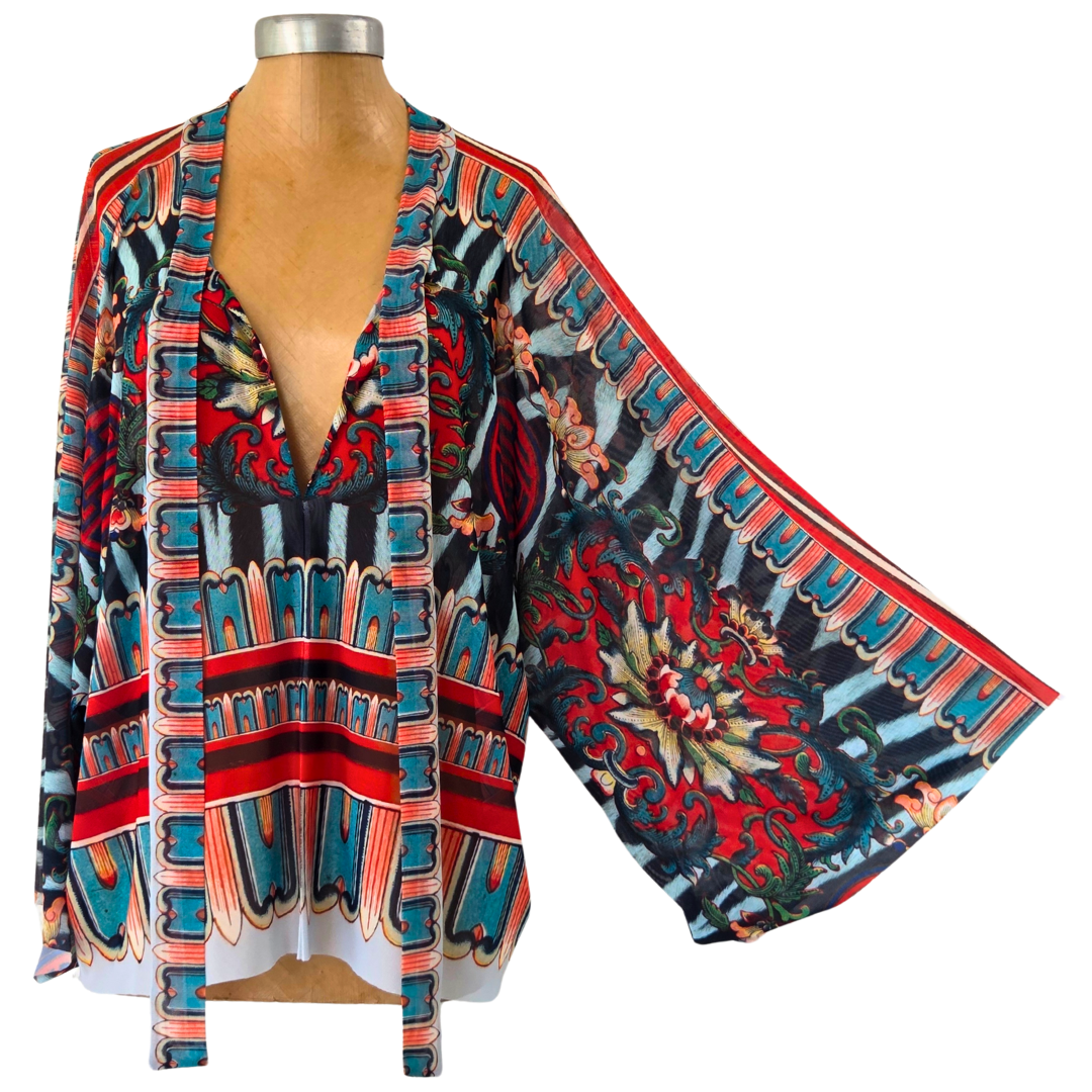 Mesh Closed Kimono Zebra Rose