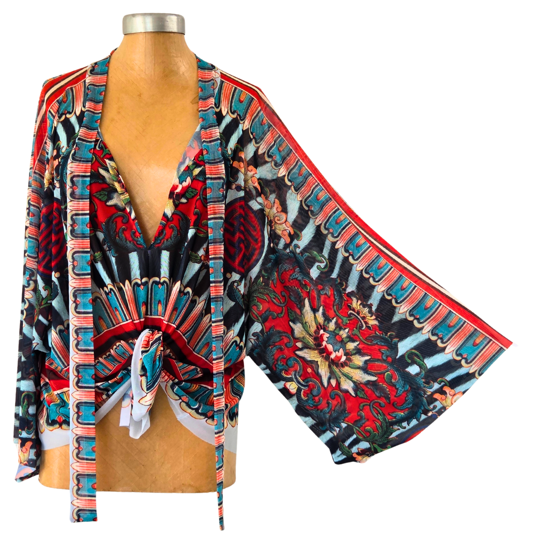 Mesh Closed Kimono Zebra Rose