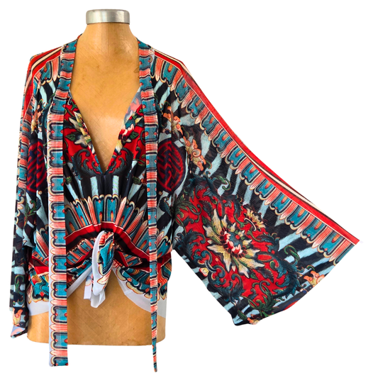 Mesh Closed Kimono Zebra Rose