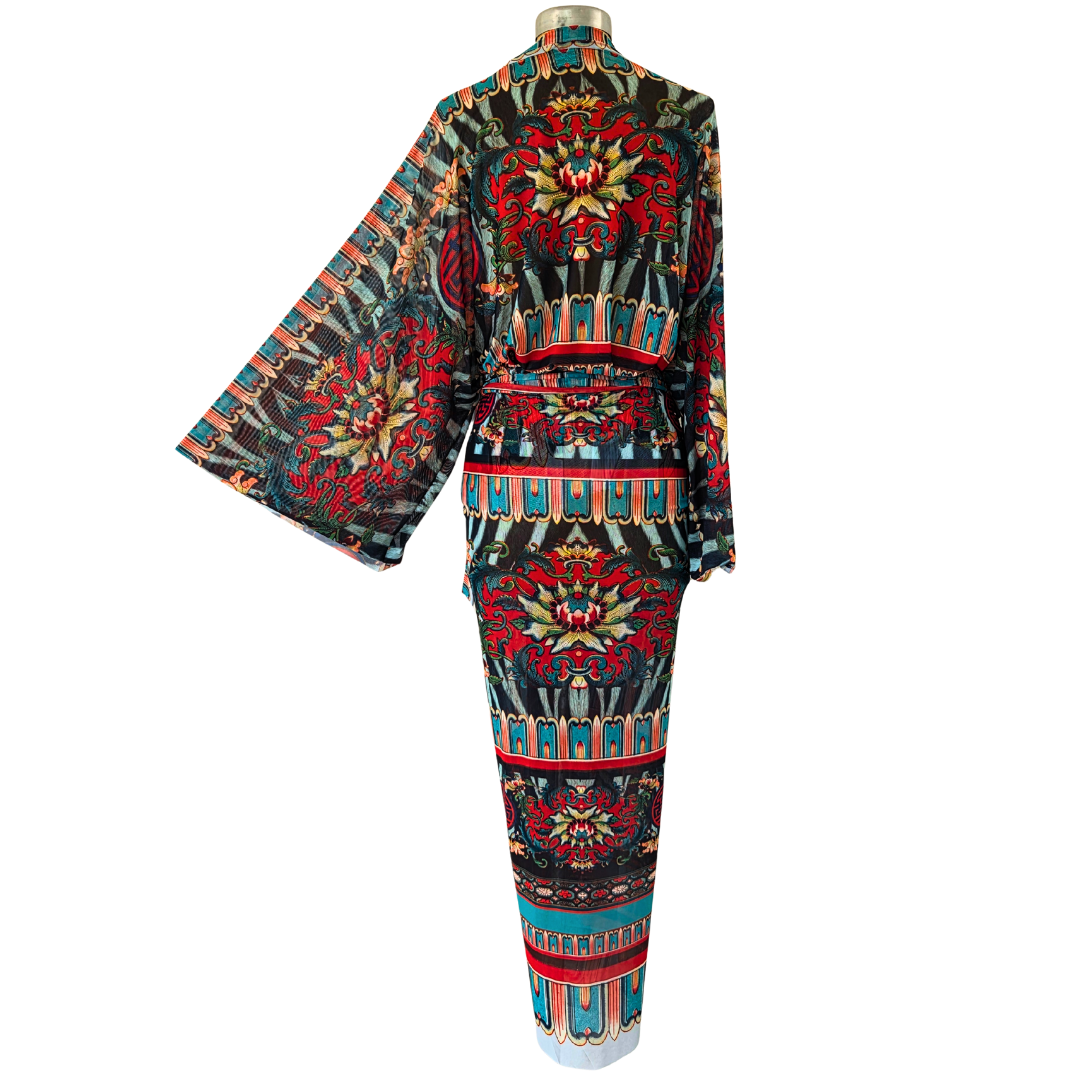 Mesh Closed Kimono Zebra Rose