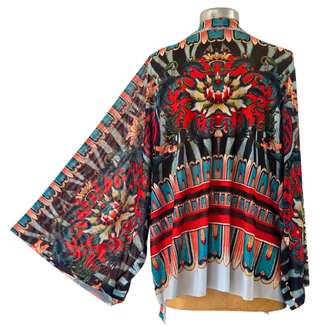 Mesh Closed Kimono Zebra Rose