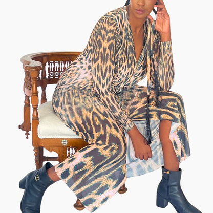 Mesh Tie Maxi Dress Leopard