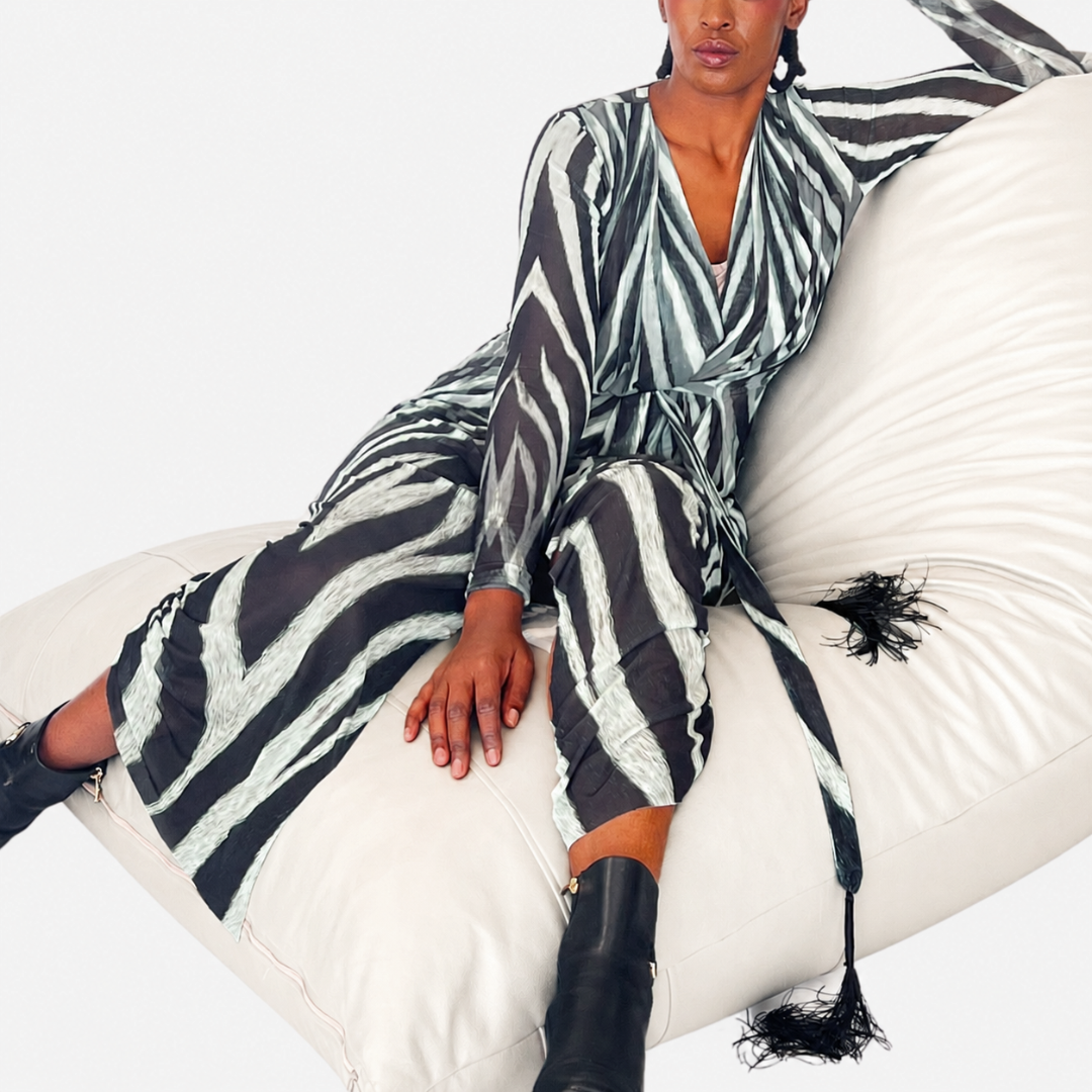Mesh Tie Maxi Dress Zebra