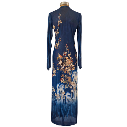 Mesh Tie Wrap Dress Birds with Orchids