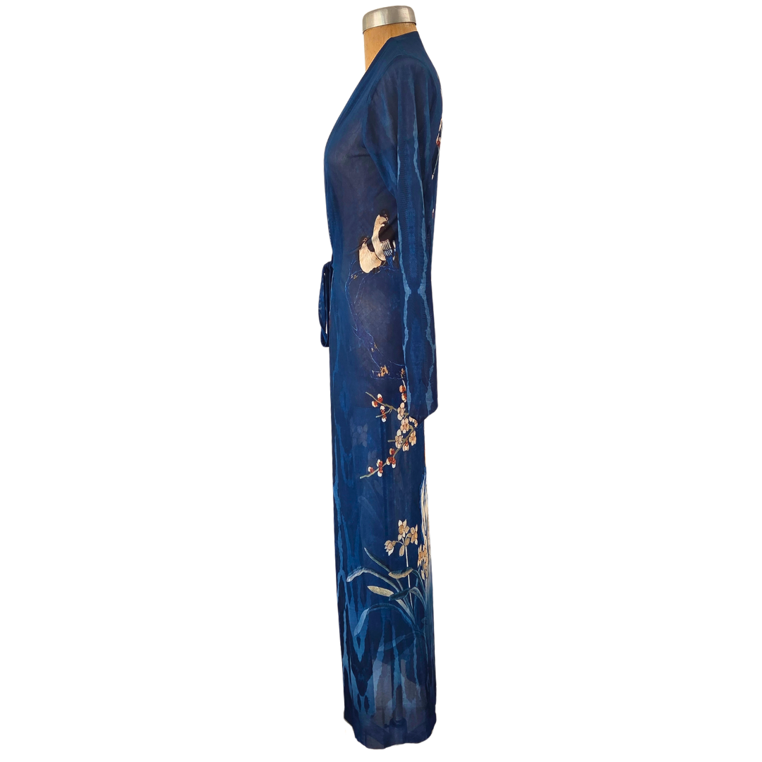 Mesh Tie Wrap Dress Birds with Orchids