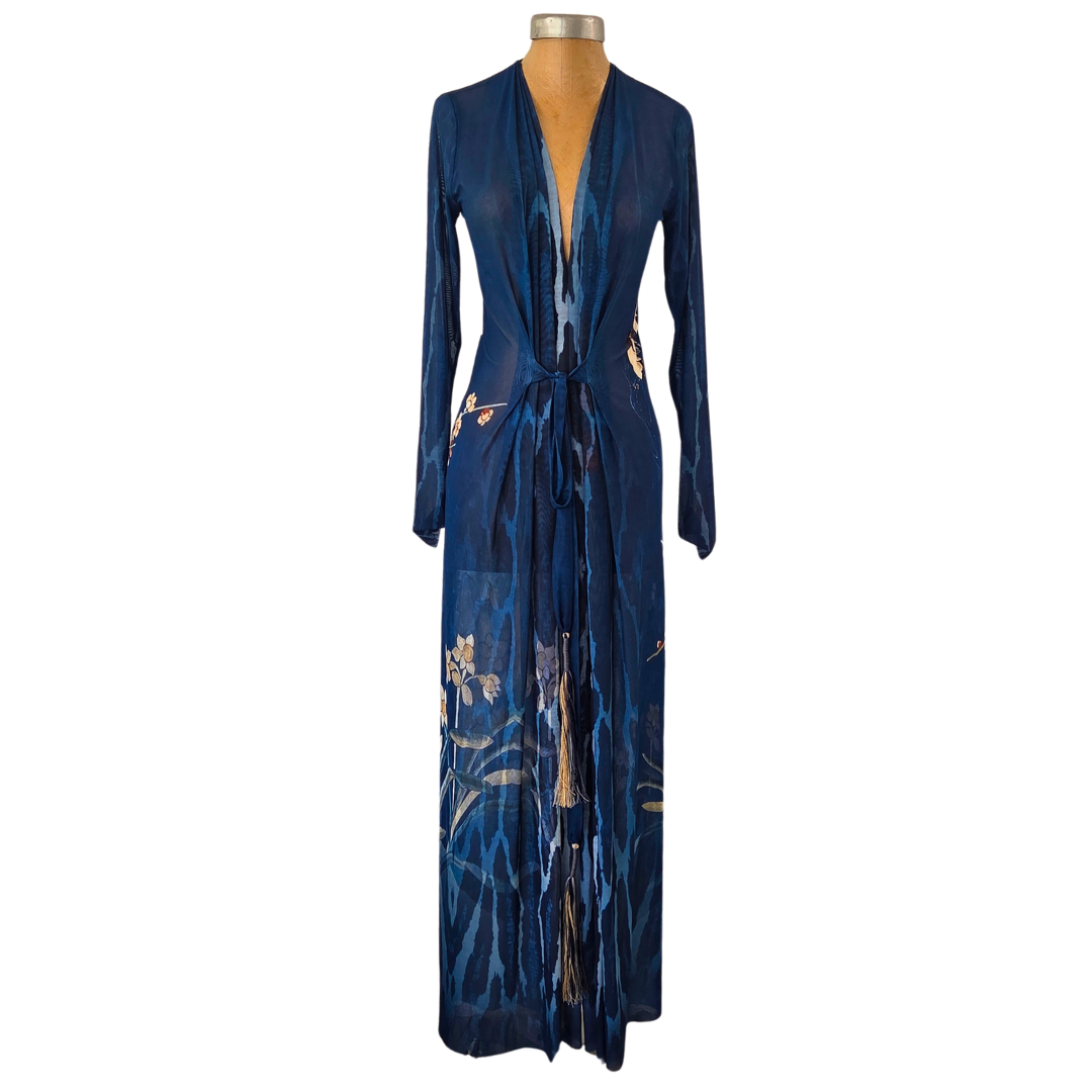 Mesh Tie Wrap Dress Birds with Orchids