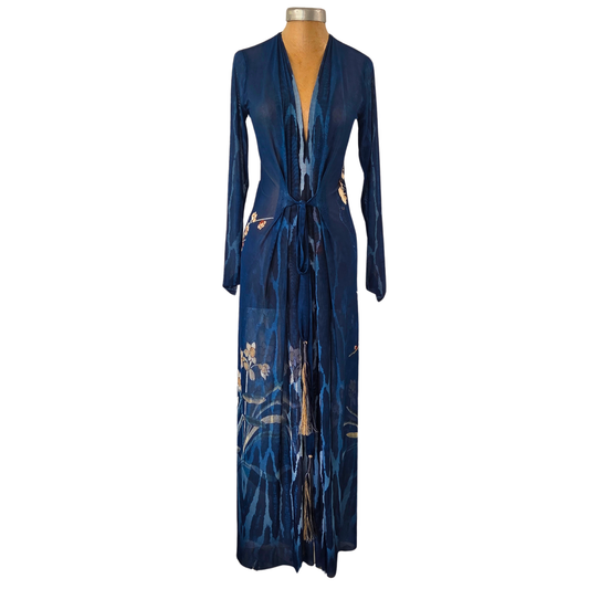 Mesh Tie Wrap Dress Birds with Orchids