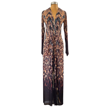 Mesh Tie Maxi Dress Leopard Nouveau