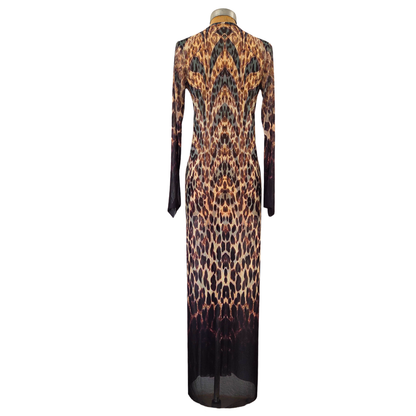 Mesh Tie Maxi Dress Leopard Nouveau