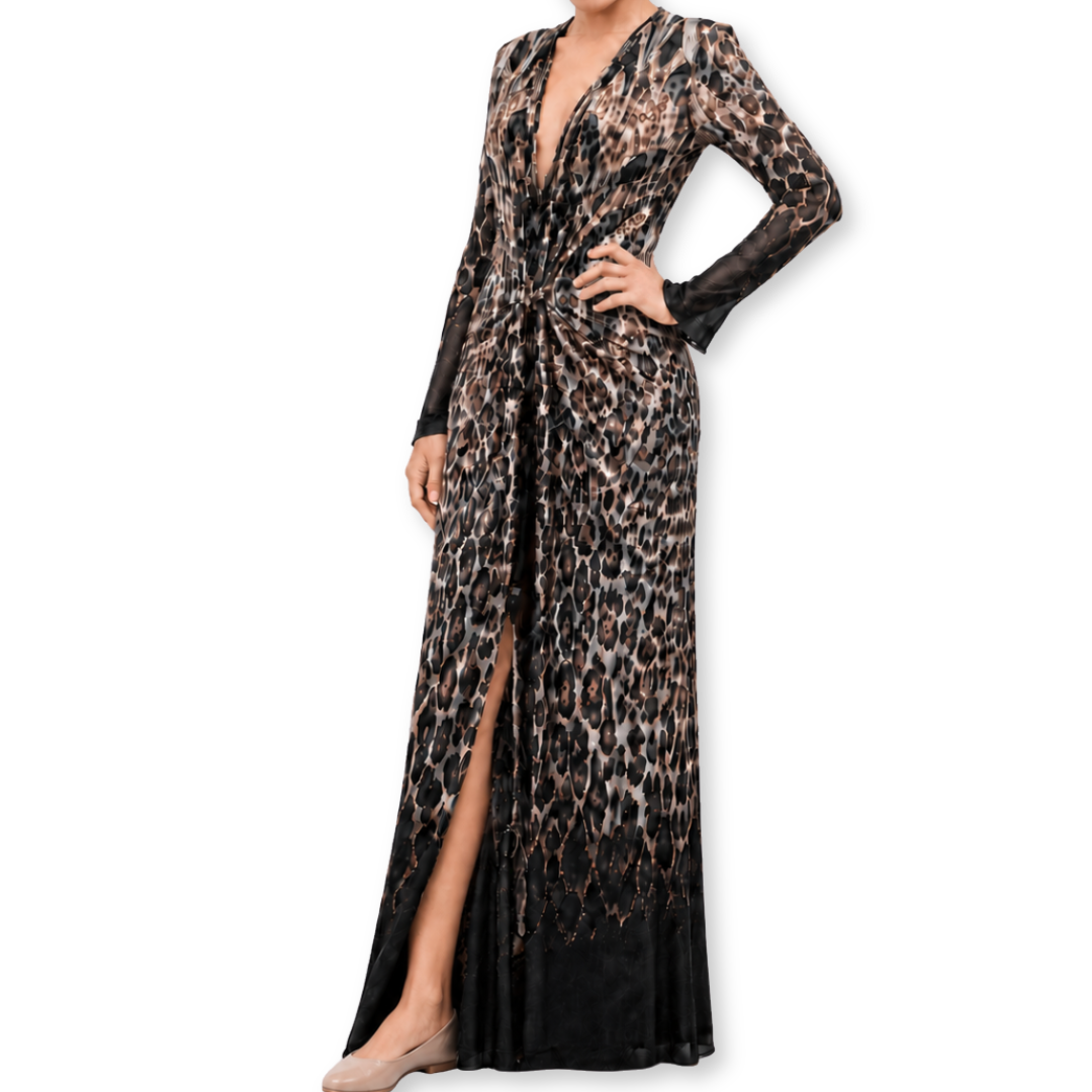 Mesh Tie Maxi Dress Leopard Nouveau