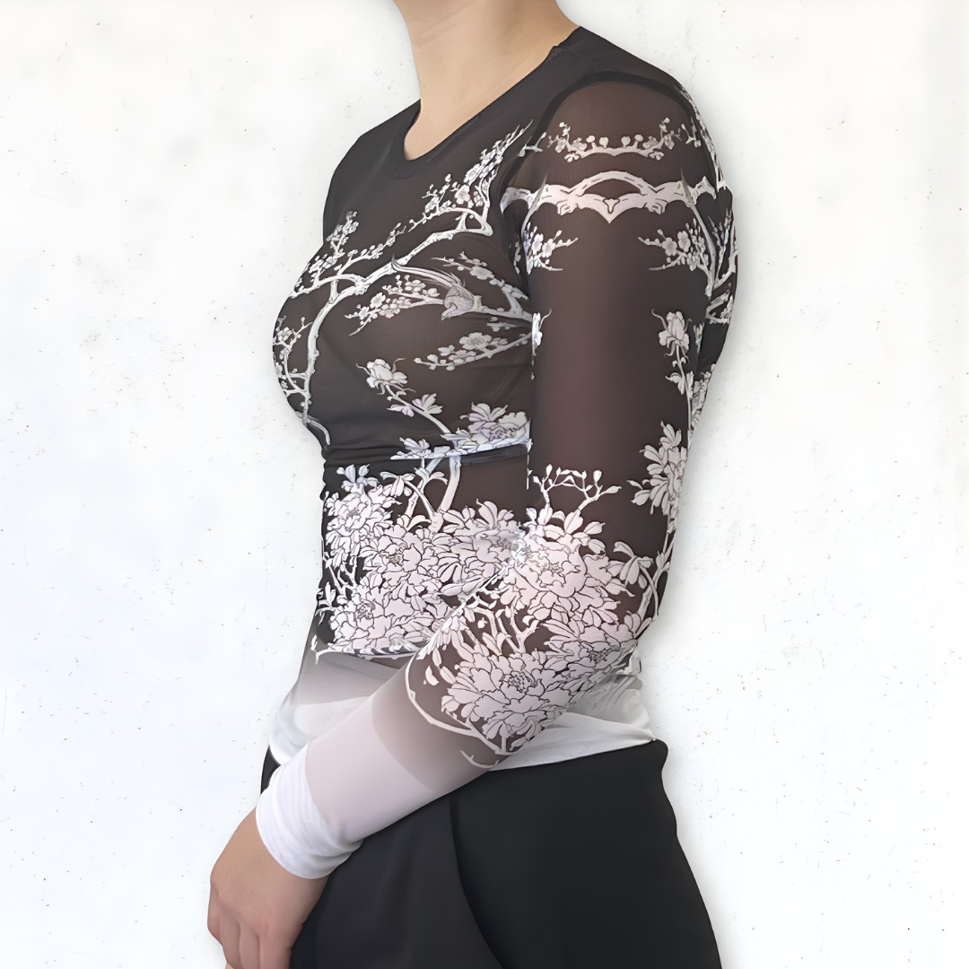 Mesh Top Blossoms with Birds