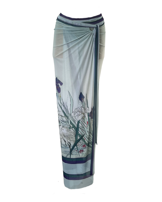 Mesh Wrap Maxi Skirt Iris with Heron
