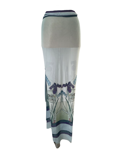 Mesh Wrap Maxi Skirt Iris with Heron