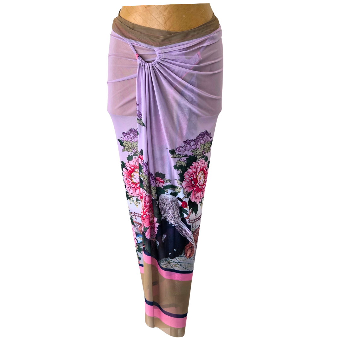 Mesh Wrap Maxi Skirt Peony with Pheasant