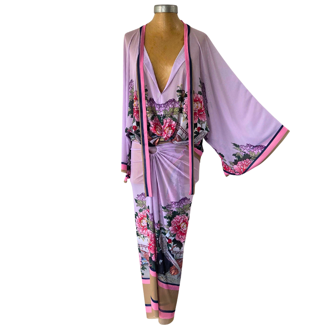 Mesh Wrap Maxi Skirt Peony with Pheasant