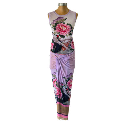 Mesh Wrap Maxi Skirt Peony with Pheasant