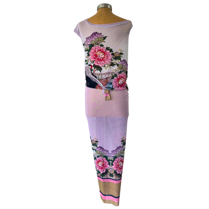 Mesh Wrap Maxi Skirt Peony with Pheasant