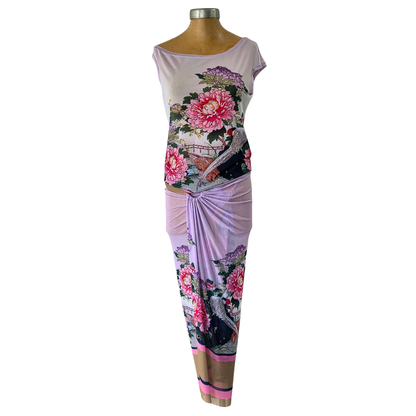 Mesh Wrap Maxi Skirt Peony with Pheasant