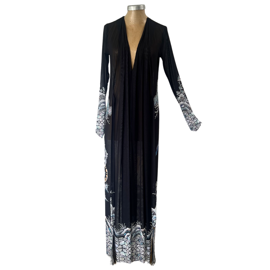 Mesh Tie Maxi Dress Tiger with Magpie