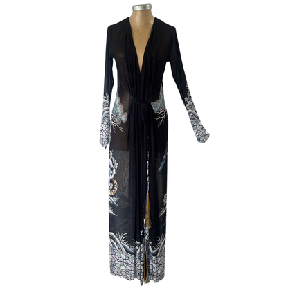 Mesh Tie Maxi Dress Tiger with Magpie