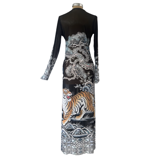 Mesh Tie Maxi Dress Tiger with Magpie