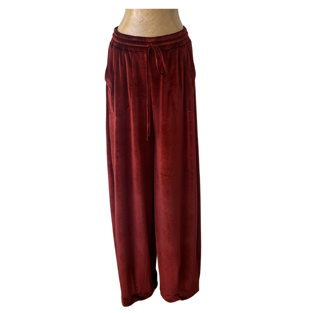 Velour Lounge Barrel Cut Trousers Terracotta Rust