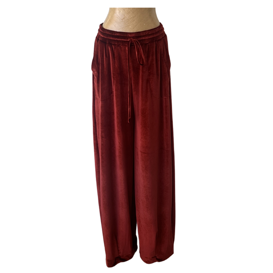 Velour Lounge Barrel Cut Trousers Terracotta Rust