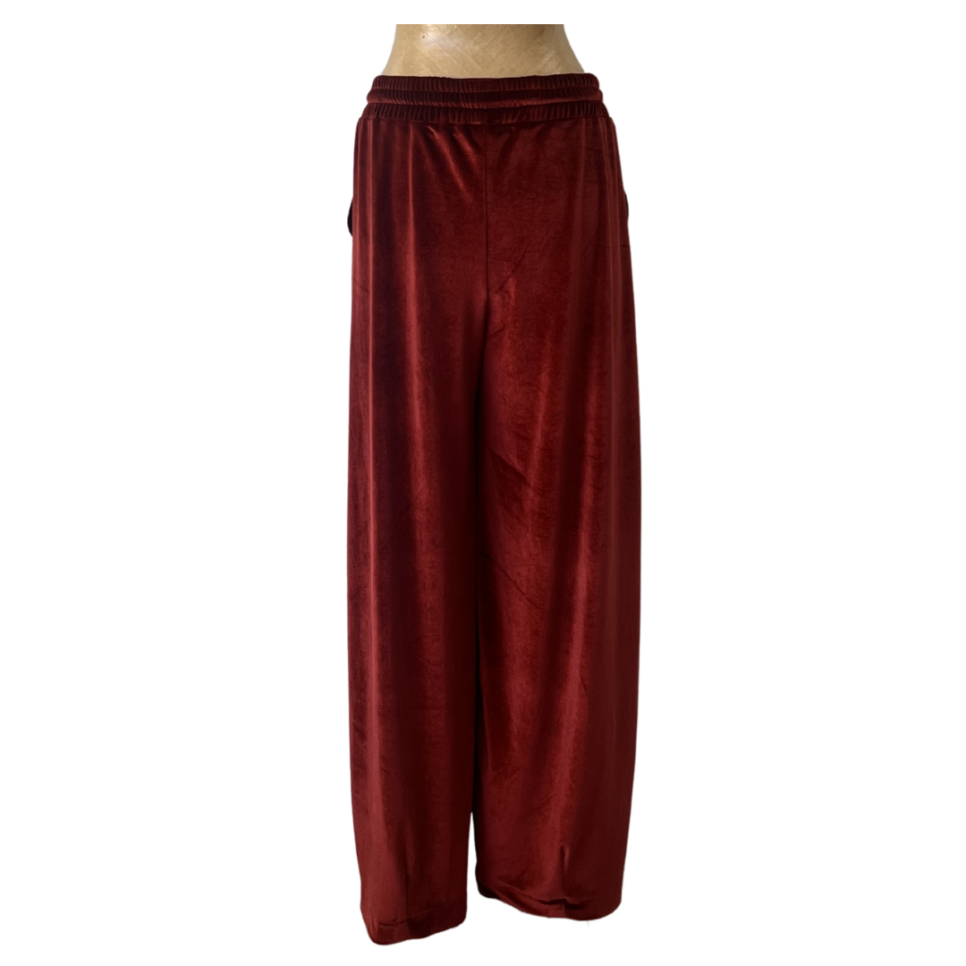 Velour Lounge Barrel Cut Trousers Terracotta Rust
