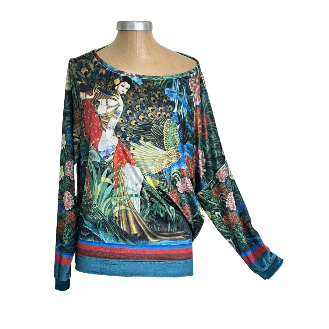 Velour Schloemphie Top Girl with Peacock