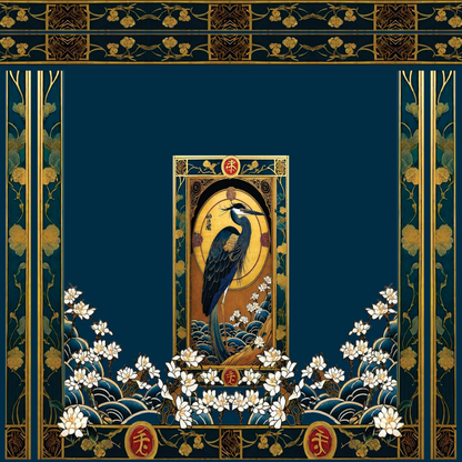 Velour Coat Heron with Lotus