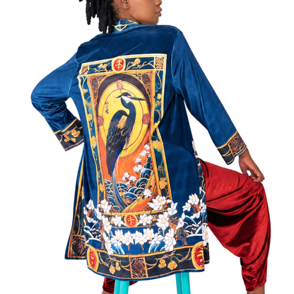 Velour Coat Heron with Lotus