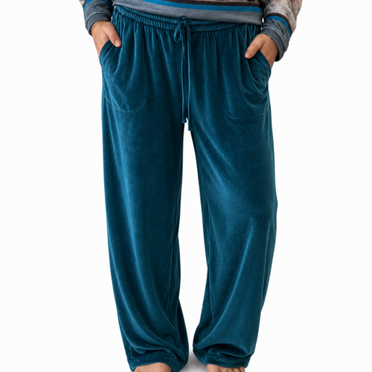 Velour Lounge Barrel Cut Trousers Deep Teal