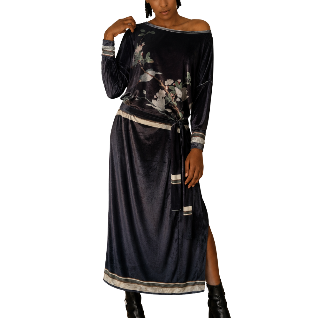 Velour Schloemphie Dress Bird with Magnolia